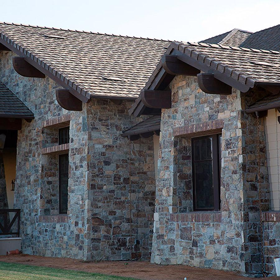 The Canyon Creek natural stone veneer with its rich intense colors is a popular choice for a rustic look.
