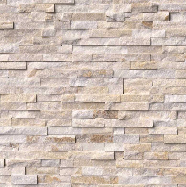 Elegant Arctic Golden Stacked Stone Veneer from PBM, offering a warm and inviting accent to any space.