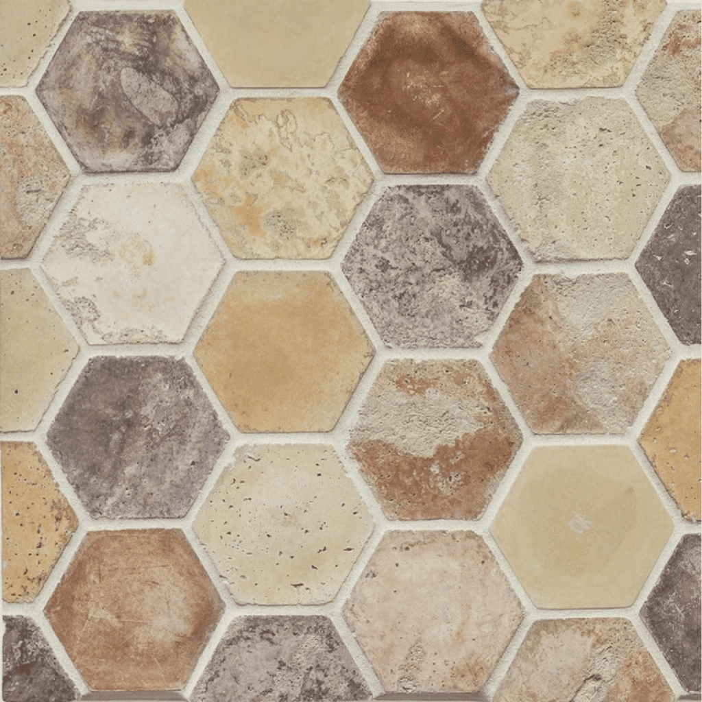 Close-up of Artillo 6" Hexagon Creme Fraiche tile showcasing warm, multi-toned surface.