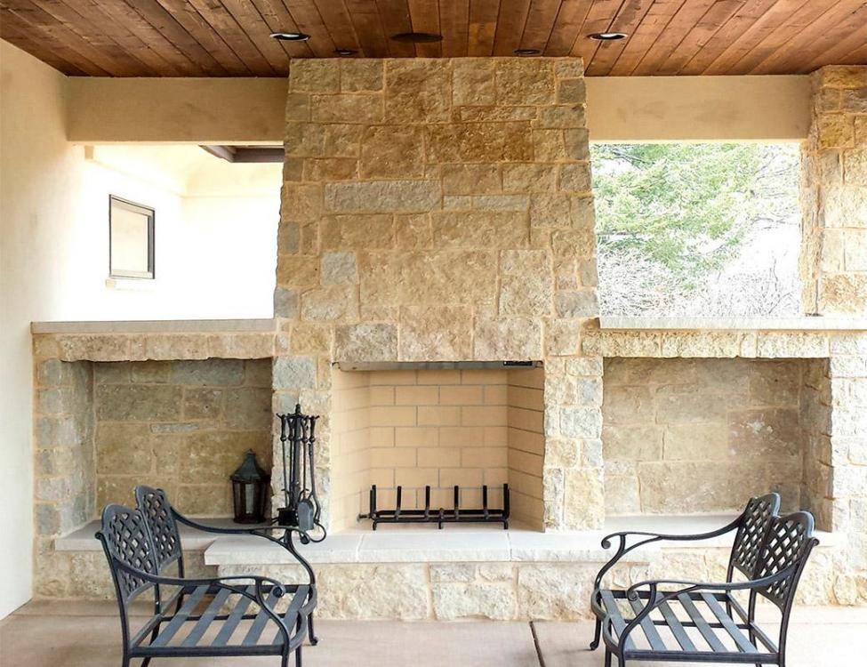 Mill Creek Castle Rock outdoor natural stone fireplace building materials
