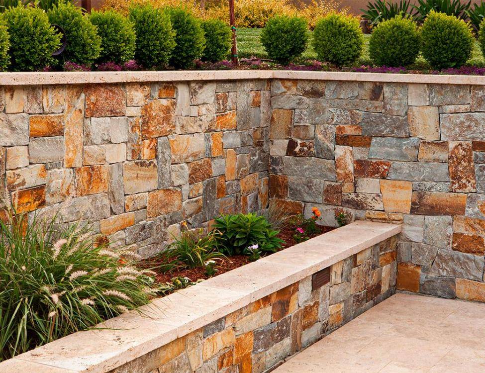 Autumn Gold Ledge ( Montana Rockworks ) natural stone freestanding walls and retaining walls